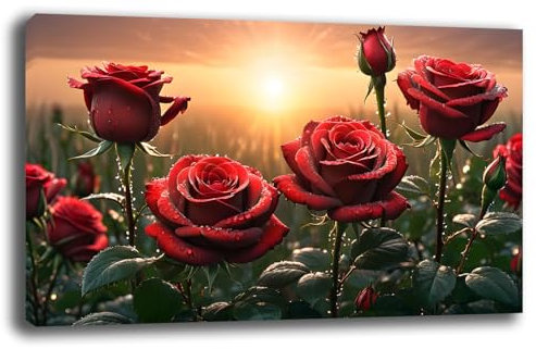 Printerland Quadro Moderno soggiorno FIORI Rosa Rossa Sole Astratto Quadri moderni da Parete grande Stampa su tela Canvas Decorazione Murale muro Arredo Camera da letto Salone (9, 50x100 cm)