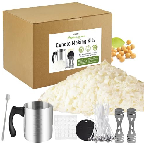 TRINIDa Candle Making Kit, Premium Natural Soy Wax Flakes 2lbs, Cotton Candle Wicks, Wick Stickers, Spoon, Metal Centering Devices, Perfect Candle Kit for Beginners