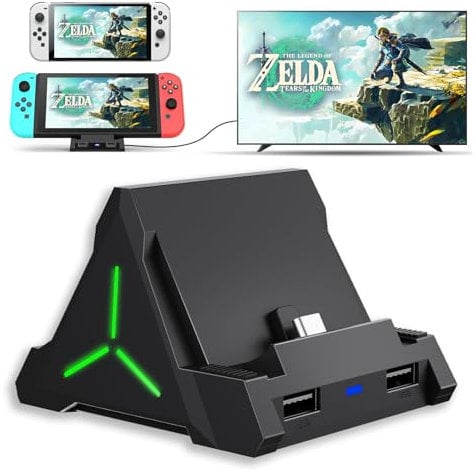 Station de charge pour Nintendo Switch et Switch OLED, station d'alimentation portable HDMI 4K et USB-C PD avec ports USB 3.0, base de support de carte de jeu à 4 emplacements pour Nintendo Switch