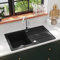 Fregadero de cocina de granito con escurridor reversible, color negro