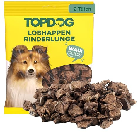 Topdog Trainingsleckerli Rinderlunge für Hunde getrocknet 2 x 70g - Kleine Rinderlungenwürfel für Hunde - 100% natürlich, hergestellt in Schleswig-Holstein und fettarm