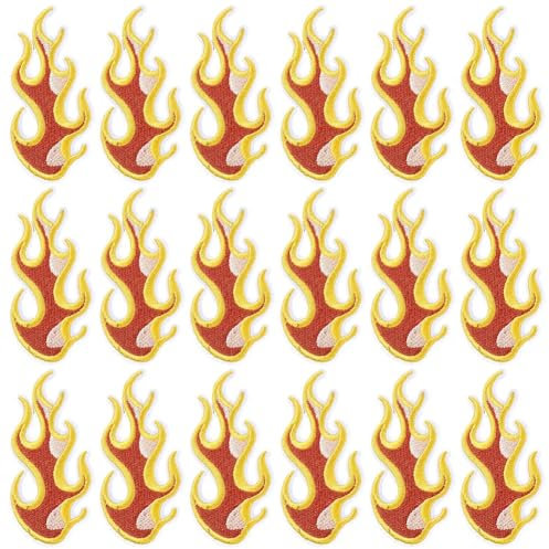 CABODYALS 20 Stück Flammen Aufnäher Feuer Patches Zum Aufbügeln Orange Rot Stickerei Mini Rockabilly Flammenflecken Reparatur Abzeichen Applikationen Zum Nähen Herstellen von Kleidung Jeans Hemden