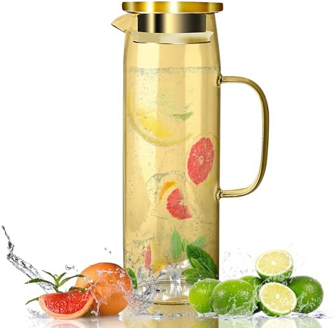Jarra de cristal con tapa, jarra de agua de 1,5 litros, a prueba de fugas, resistente al calor para agua fría o caliente, jarra de agua de cristal para bebidas DIY, zumo, té, leche, jarra de cristal,