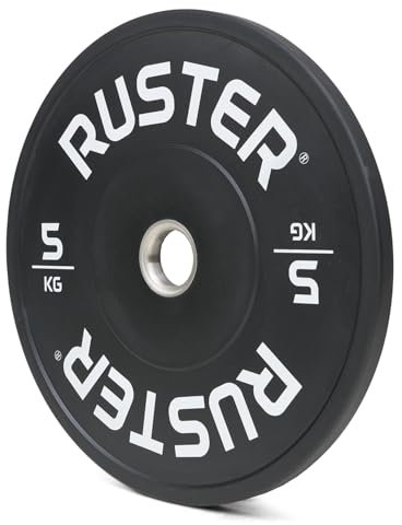 RUSTER Discos Olímpicos Bumper - Pesas 5kg 10kg 15kg 20kg 25kg - Discos Pesas para Gym, Gimnasio en Casa, Halterofilia, Crosstraining y Pesos Fitness (Negro, 5kg)
