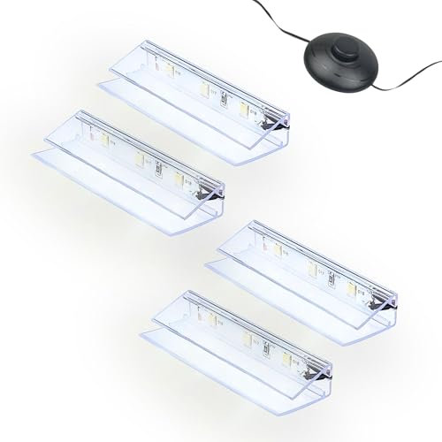 kalb | LED Glaskantenbeleuchtung Ambilux Clip transparent 3000K 5000K 1-10 Sets für Glasböden 4-10mm Fußschalter Glasbodenbeleuchtung erweiterbar um Dimmer/Controller Plug & Play (kaltweiß, 4er Set)