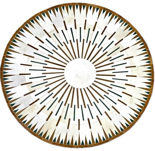 Tappeto con geometria radiale Hairon in pelle bovina, tappeto antiscivolo in finto stile occidentale, per soggiorno, camera da letto e decorazioni rustiche per la casa (bianco, 6 x 6)