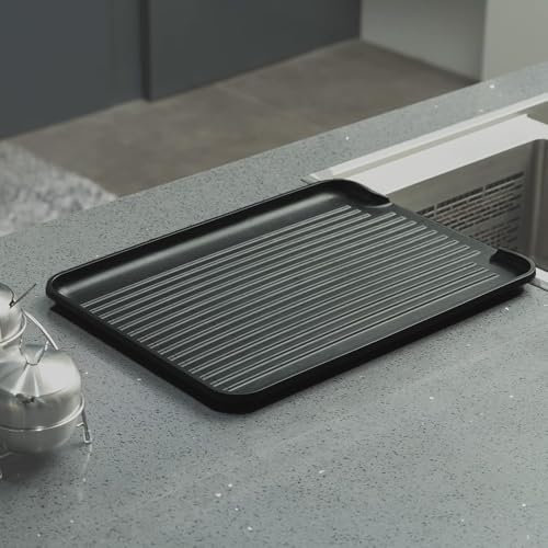 JUNHAO-SHOP Drip Tray, Plastic Sink Side Draining Board, Easy to Clean, 43 x 31 x 1.2 cm, Black