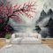 AevuCub Japanese Cherry Blossom Mural Wallpaper for Living Room Bedroom Decor - Asian Style Wall Mural, Oriental Ink Painting Wall Art, Non-Woven Photo Wallpaper 3D Effect, 400x280 cm