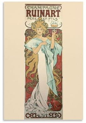 YYUEQIL Alphonse Mucha Prints Champagner Ruinart Wandkunst, Heimdekoration, Wandkunst, hängendes Bild, Druck, Schlafzimmer, dekorative Gemälde, Raum, ungerahmt, 30 x 45 cm