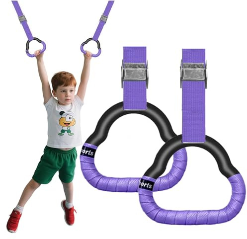 SQHY Gymnastics Rings for Kids Home Exercise Rings Pull Up Rings With Straps Exercise Strength Training Equipment Gym Rings for Children Exercise (Blue-purple random)