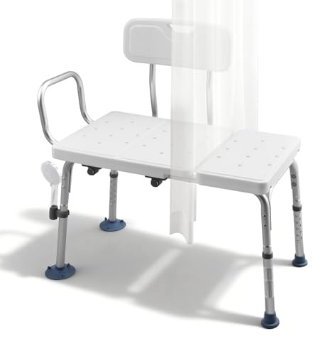 VEVOR Banc de Transfert Baignoire, Siège de Baignoire, Dossier, Poignée d'Appui et Fente pour Rideau, Capacité 180 kg, Chaise de Douche pour Adultes, Personnes Âgées et Handicapés, Hauteur Réglable