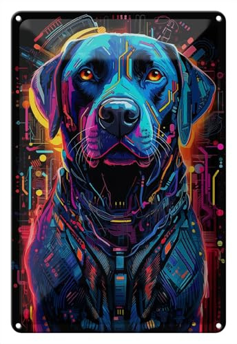 Wallario Blechschild Wandbild aus Metall Cyber-Labrador - 20 x 30 cm in Premium-Qualität: Brillante Farben
