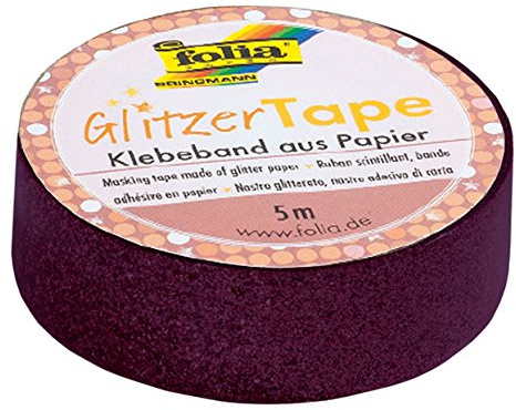 folia 28102 - Glitzer Tape, Klebeband aus Papier mit Glitter, pink, ca. 5 m x 15 mm - ideal zum Verzieren und Dekorieren