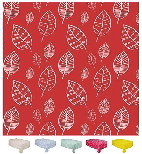 Home Direct Wachstuch Tischdecke Abwaschbar Eckig 140 x 240 cm Blätter Rot