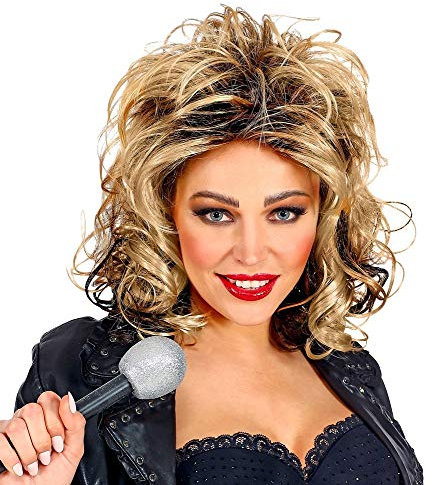 Das Kostümland 80er Jahre Rockstar Perücke Samantha für Damen - Blond Braun Gesträhnt