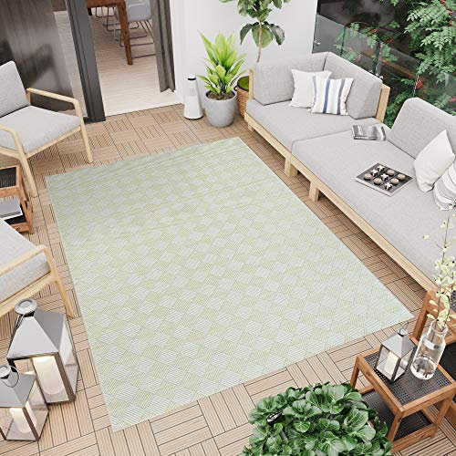 TAPISO Terazza Teppich Indoor Outdoor Flachgewebe Sisal Modern Design Hellgrün Creme Gelb Geometrisch Karo Wohnzimmer Terrasse 160 x 230 cm