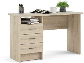Dmora Linearer Schreibtisch mit drei Schubladen, Eichenfarbe, Maße 120 x 72 x 48 cm