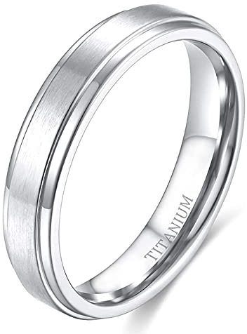 Zakk Ring Herren Damen Titan Verlobungsringe Eheringe Trauringe Silber Gebürstet 4mm 6mm 8mm(Silber-4mm, 61 (19.4))