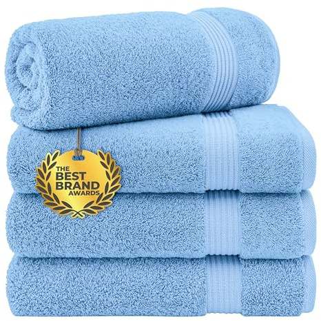 Cotton Paradise 4 Piece Turkish Bath Towels for Bathroom, 100% Cotton Extra Large Soft Plush Towels Bathroom Set, Sky Blue
