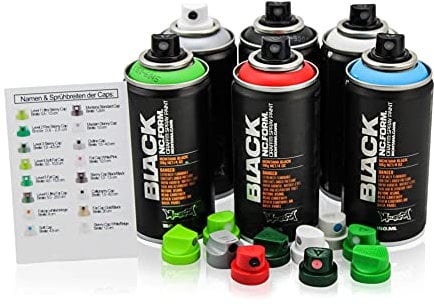 Montana Black Set di bombolette spray Pocket Cans in 6 colori + 10 testine di ricambio – 6 x 150 ml piccole lattine