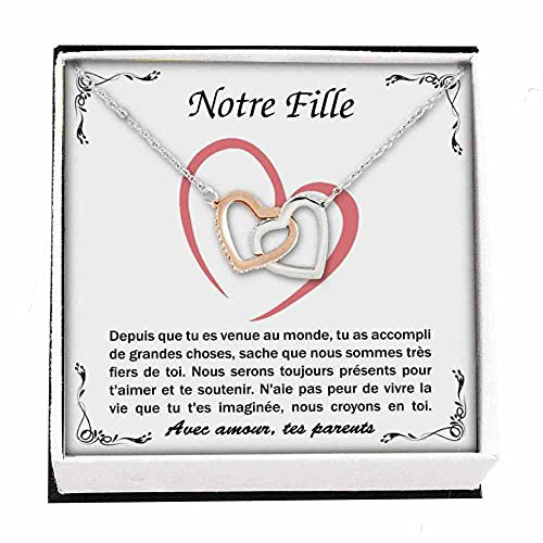 TILOVE Damen-Halskette mit Anhänger in Form von verschlungenen Herzen, mit einer Botschaft der Liebe für Ihre Tochter, signiert Mama und Papa, Edelstahl, Zirkon