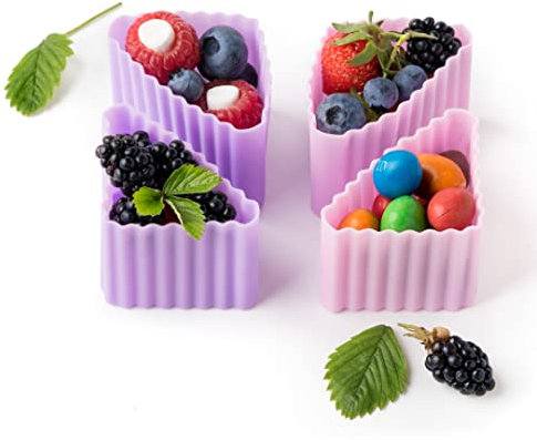 Lekkabox Cups, Dreieck 4er Set (Rosa/Flieder) - Silikon Förmchen für saubere Trennung in der Brotdose | Bento Lunchbox Zubehör