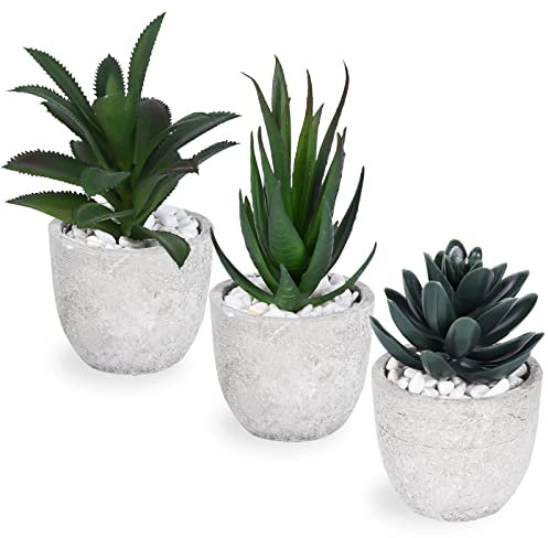 Ulikey 3 Pcs Succulentes Artificielles, Plante Artificielle Interieur avec Pierres Blanche, Mini en Pot Fausse Plante Succulent, Petits Succulents pour Le Bureau, Le Salon et la Décoration Maison