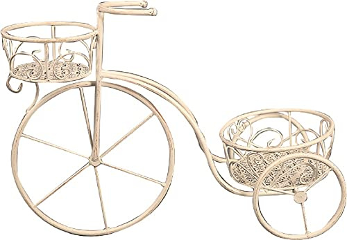 Vigor Blumenregal Schmiedeeisen Weiß Fahrrad 2 Körbe