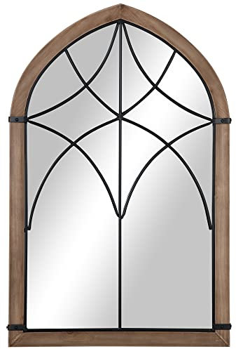 HOMCOM Espejo Decorativo de Pared de Madera 93x60 cm Espejo de Ventana con 2 Ganchos Estilo Vintage para Salón Dormitorio Comedor Entrada Marrón