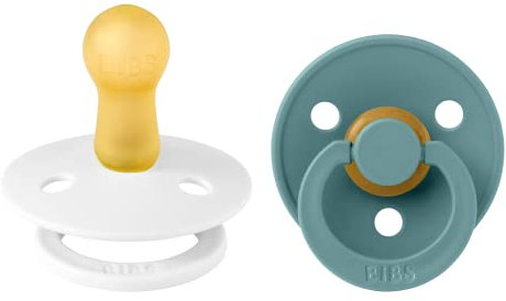 BIBS Colour Schnuller 2er-Pack, BPA-frei, Kirschform Nippel. Naturkautschuk/Latex, Hergestellt in Dänemark. 6-18 Monate (2er Pack), White/Island Sea