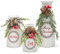 Wortour Künstliche Weihnachtsvase, 3-teiliges Set, beflockt mit gemischten Weihnachtsdekorationen, weiße Keramikflaschen (weiß)