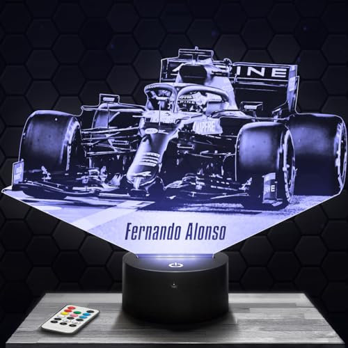 Lámpara de mesilla de noche, luz nocturna táctil fórmula 1 F.Alonso F1 lámpara LED ilusión 3D, idea de regalo para niños y niñas, Navidad, lámpara de mesilla de noche para niños o adultos. TOP