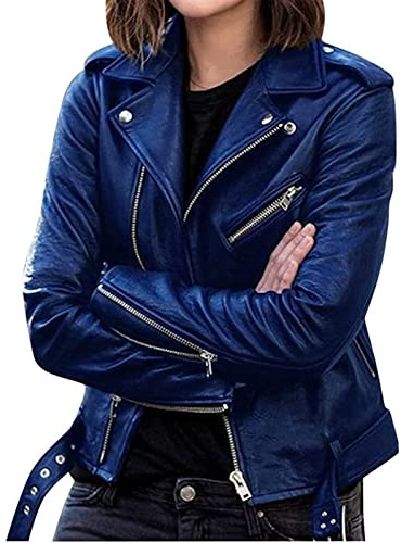 Sawmew Damen Retro Lederblusen Kunstlederjacke Vintage Kurze Lederjacke PU Bikerjacke, Lederimitat Bomberjacke Motorradjacke Revers mit Reißverschluss Übergangjacke