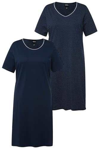 Ulla Popken Damen 2pcs, Bigshirts, Simple and dots Nachthemd, Nachtblau, 54-56