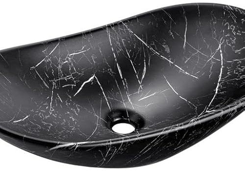 COMAD Vasque à Poser en Céramique Noire Marbrée - L 61 X 36 Cm - Gamme Lena