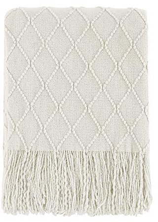 BOURINA Textured Solid Soft Sofa Throw Couch Cover Knitted Decorative Blanket,Beige, 127x228cm