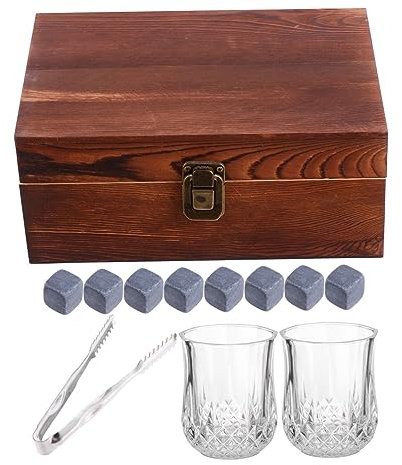 Warmhm Whisky-Steine-Set Marmor-kühlsteine Holzkiste Eiswürfel Für Bourbon Wodka Spirituosen Mit Bechern Und