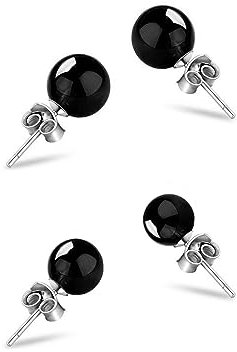 Hmzidz 2 Paare Ohrstecker Kugel Schwarz Ohrringe mit Schwarz Onyx,Ohrstecker Herren Schwarz,Damen Ohrstecker 925 Silber mit Runden Kugeln,Schmuck Damen Ohrstecker,Ohrringe Mädchen Set