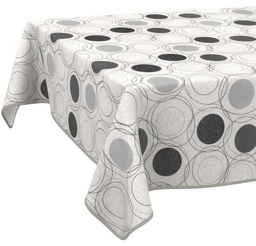 Tischdecke aus Stoff Textil abwaschbar Tischwäsche Tischtuch Baumwolle Polyester Circles Grey 220x140cm In-/Outdoor Tischdecke