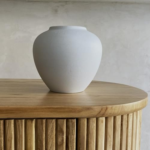 Morsha Keramikvase, weiß, moderne, minimalistische strukturierte Vase für Heimdekoration, Bücherregal und Couchtischdekoration (Weiß kurz)