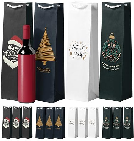 36x XXL Flaschentüten Weihnachtstaschen Bootle Bag Flaschen Weihnachten Geschenktüten Weihnachtstüte Geschenktaschen für Weintragetasche & Weintüte