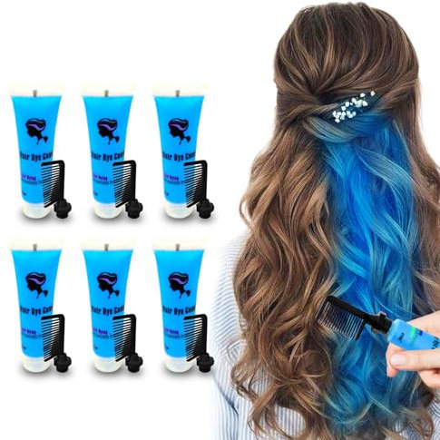 Blaue temporäre Haarfarbe für Kinder, waschbare haarkreide, temporäre Haarfarbe für dunkle und helle Haare, Färbekamm für Kinder, haarkreide für mädchen, Party, Halloween, Cosplay, Haargeschenk