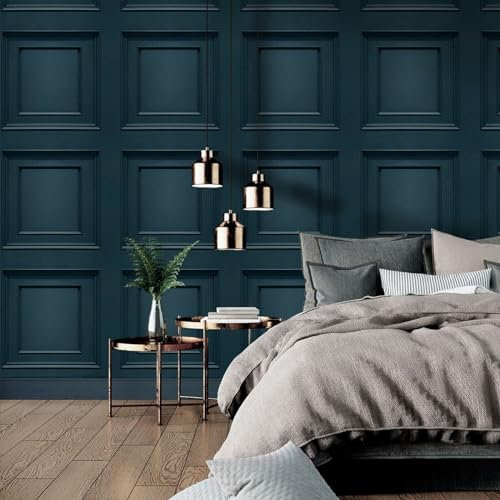 SOPHIE LAURENCE Blue Wood Panel Effect Wallpaper Smooth Matte Finish 3D Effect Non Woven Wallpaper for Living Room Bedroom Feature Wall Paste The Paper Wallpaper