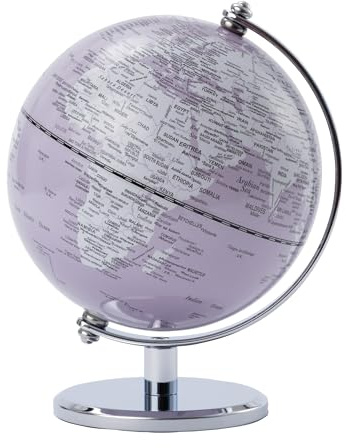 TROIKA Globus Mini Ø 13 cm GAGARIN Globus pinke Meere & glänzende weiße Landflächen, verchromter Metallfuß, weicher Filzboden, bewegliche Achse - im hübschen Karton ideal zum Verschenken
