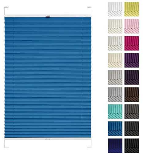 Rettika® Plissee mit Bohren, Breite: 95 cm, Höhe: 100 cm, Blau, Fensterrollo Sonnenschutz, Plisseerollo innen, Rollo für Fenster mit Bohren