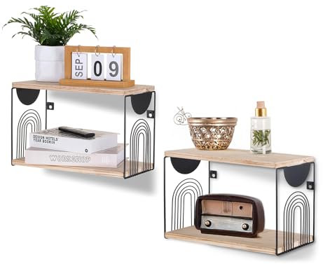 Walasis Nachttisch Hängend Nachtschrank Wandmontage: Nachtkästchen SchwebendWandregal Holz Schweberegal Regal Wand Klein (Natur 2er)