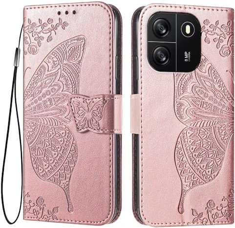 EASSGU Coque pour Smartphone, Compatible with Blackview Wave 6C (6.5 inches) Etui Flip Magnétique avec 3 Fentes pour Cartes 1 Portefeuille, Housse - Or Rose