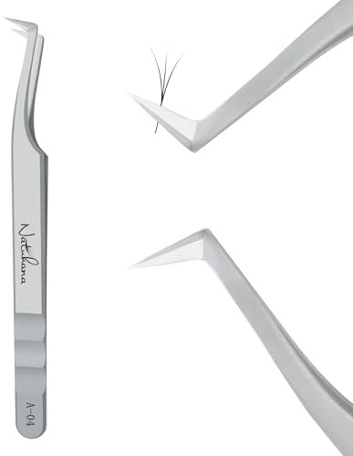 Natuhana Pince Extension Cils Volume Russe Professionnel en Acier Inoxydable Précis Droit et Courbé Nipper Pinces à Faux Cils Argenté (A-04)
