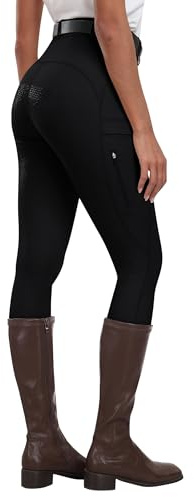 MoFiz Women's Silicone Full Seat Horse Riding Pants Zipper Pockets Equestrian Breeches Riding Tights Black M