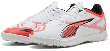PUMA Unisex Ultra 5 Play TT Fussballschuh, White Black-Glowing RED, 40 EU